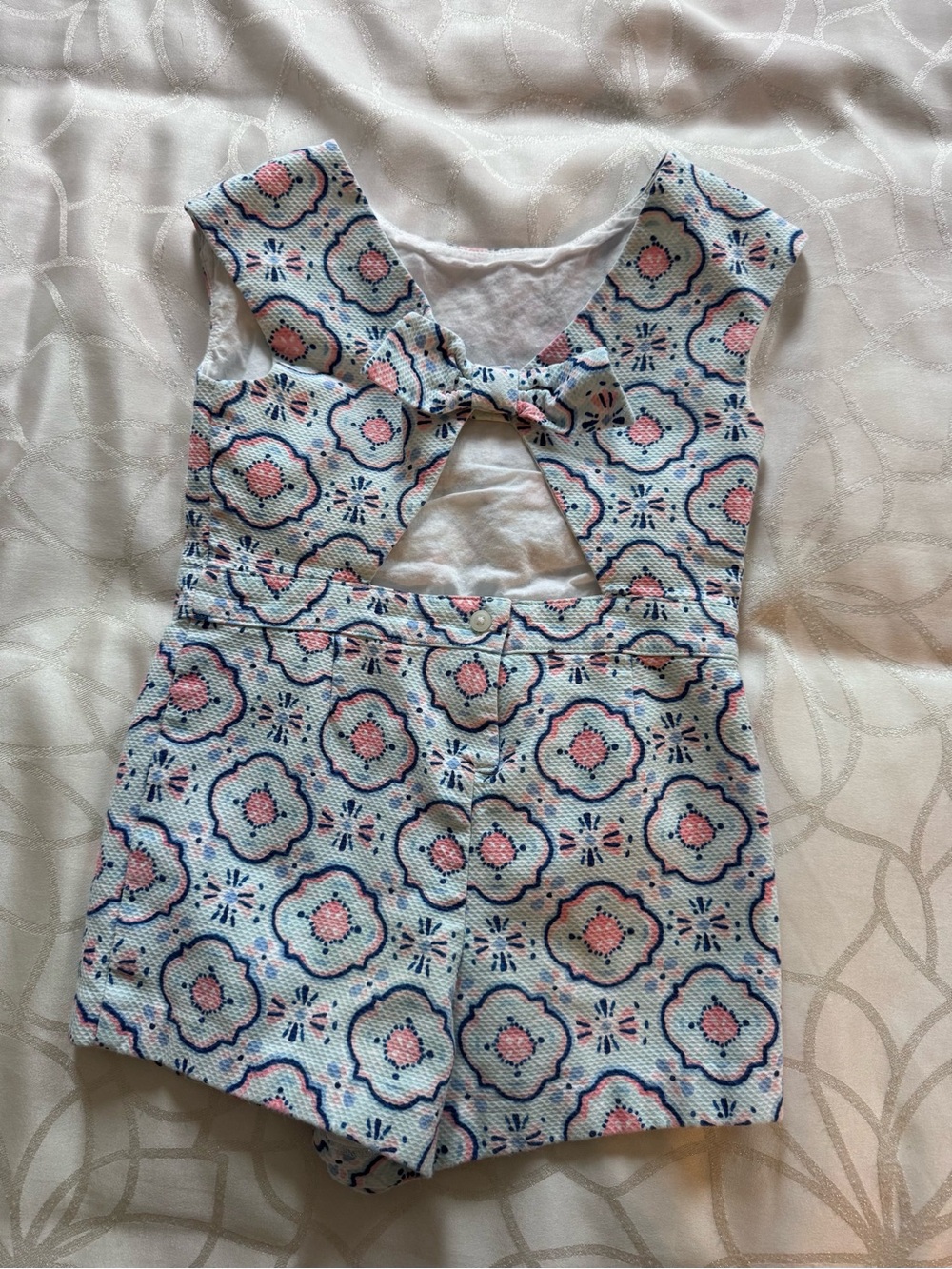 Janie and Jack Floral Textured Romper in Pink and Blue